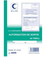 Autorisation de sorite personnel Carnet autocopiant Tripli Elve 2245