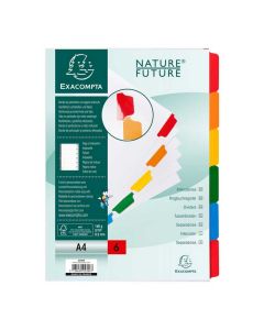 Jeu de 6 Intercalaires A4 en carte blanche et onglets couleurs plastifiés EXACOMPTA
