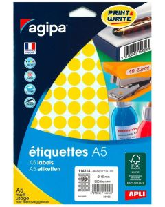 Pastilles adhésives 15 mm - Jaune : AGIPA Lot de 960 Visuel