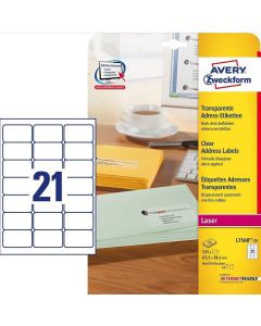 Étiquettes autocollantes transparentes 63,5 x 38,1 mm : AVERY