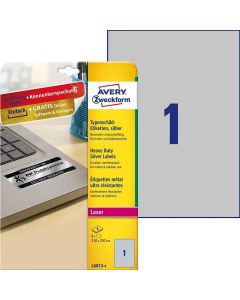 Étiquettes adhésives de Signalisation - 210 x 297 mm - Argent : AVERY Lot de 20 Image