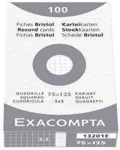 Lot de 100 Fiches Bristol - 75 x 125 mm - Blanc quadrillé EXACOMPTA 13201E
