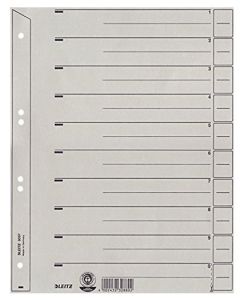 Photo LEITZ : Lot de 100 intercalaires en carton - 223 x 300 mm - Gris 