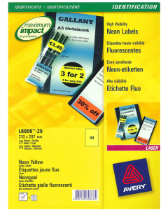 Photo Étiquettes amovibles - Jaune fluorescent - 210 x 297 mm AVERY L600625