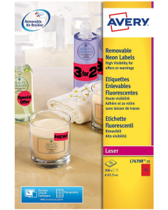 Photo Étiquettes rondes amovibles - Rouge fluorescent - 63,5 mm AVERY L7670R25