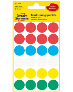 Photo Pastilles adhésives - 18 mm - Couleurs assorties AVERY Lot de 96 Étiquettes rondes