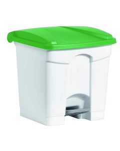 Photo Poubelle à pédale avec couvercle - 30 litres - Blanc/Vert : HELIT H2402051