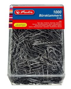 Photo Boite de 1000 trombones en métal zingué - 32 mm : HERLITZ 8859100