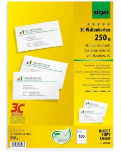 Photo SIGEL : Lot de 100 cartes de visite 3C extra blanches - 250 g - LP800